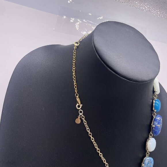 Loft by Ann Taylor Blue Beaded Stone Glass Chain Necklace Gold Tone 17-20 Inches - Picture 7 of 7
